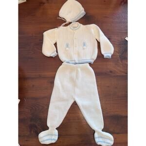 Baby Boy Knit 3 Piece Set From Portugal NEW 0-3 Months Bunnies